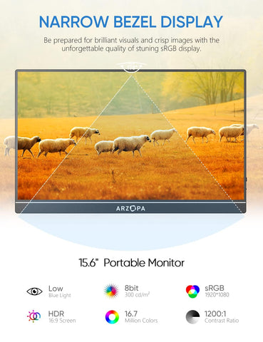 ARZOPA Portable Monitor, 15.6'' 1080P FHD Laptop Monitor