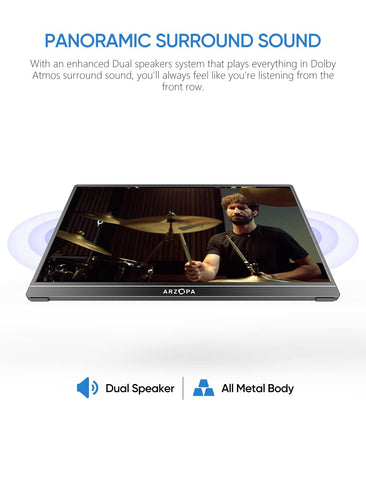 ARZOPA Portable Monitor, 15.6'' 1080P FHD Laptop Monitor