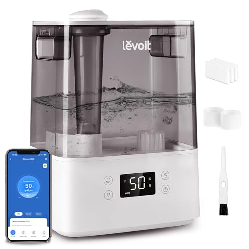 LEVOIT Smart Humidifiers for Bedroom Large Room Home,(6L) Cool Mist Top Fill Essential Oil Diffuser for Baby & Plants,Smart App & Voice Control, Rapid Humidification & Auto Mode-Quiet Sleep Mode, Gray