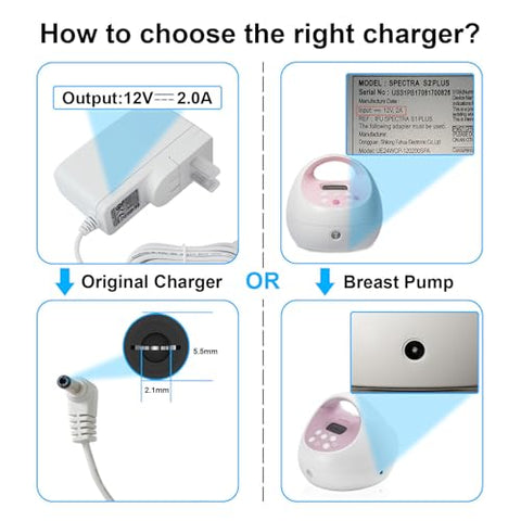 12V Pump Charger for Spectra S1, S2, Plus, S3 Pro, SG Synergy Gold, SPS100, SPS200, M1, 10FT Power Cord Charging Cable - Led Light (Black)