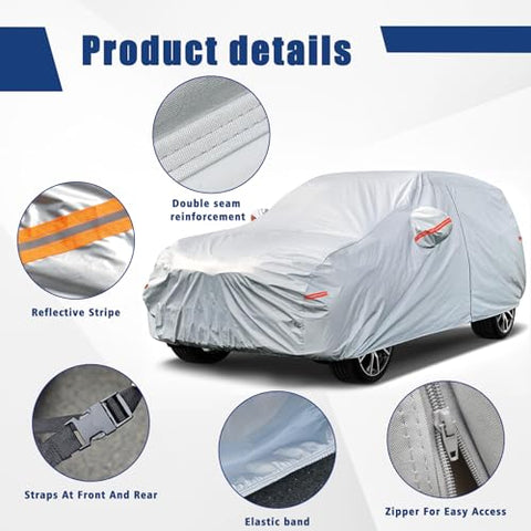 Kayme 6 Layers SUV Car Cover Custom Fit for Toyota RAV4 (2006-2024), Waterproof All Weather for Automobiles,Rain Sun UV Protection.Silver