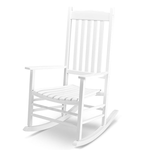 Outvita Outdoor Rocking Chair, Solid Wood High Back Rocker, White