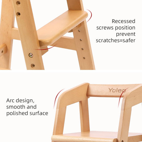 YOLEO Wooden High Chair for Toddlers - Adjustable & Removable Cushion