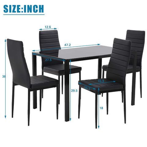 FDW Glass Dining Room Table Set with 4 Chairs