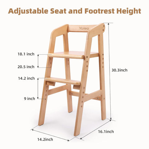 YOLEO Wooden High Chair for Toddlers - Adjustable & Removable Cushion