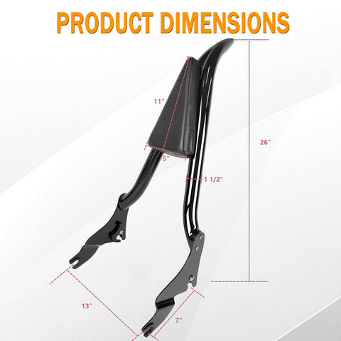 26" Height Black Sissy Bar Compatible for Harley Davidson Touring Models