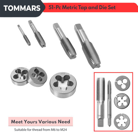 TOMMARS 51-Pc M6 to M24 Jumbo Tap and Die Set