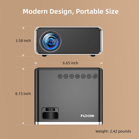 FUDONI Projector with WiFi and Bluetooth, Upgraded 5G Portable Projectors 4K Supported Native 1080P 12000L, Outdoor LED Movie Projector for Home Theater, Compatible w/iOS Android Phone/TV Stick/Laptop