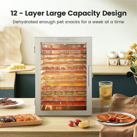 Cercker Food-Dehydrator Machine with 12 Stainless Steel Trays