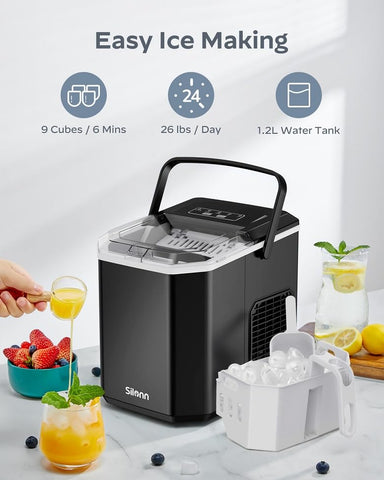 SILONN Compact Portable Self-Cleaning Ice Maker with Handle