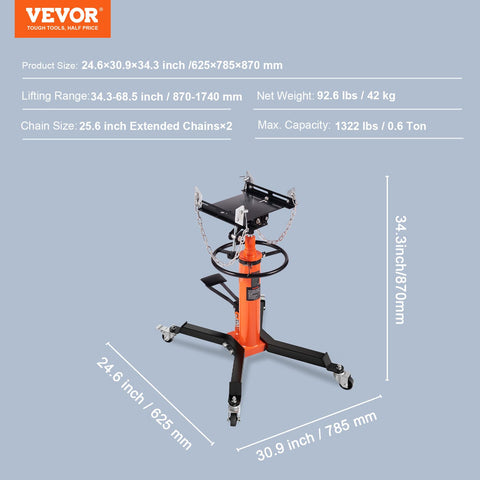 VEVOR 1322 lbs Hydraulic Telescoping Transmission Jack