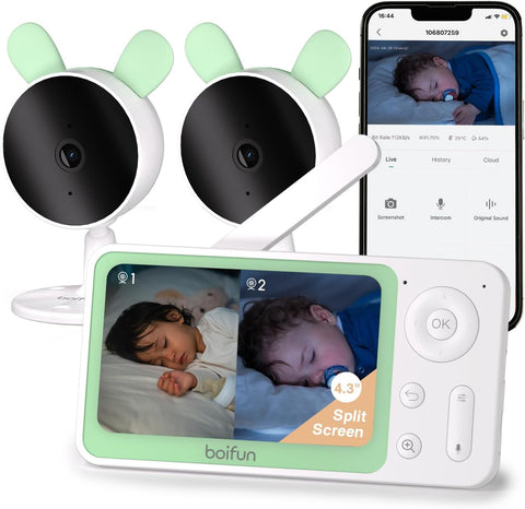 BOIFUN Split Screen Wifi Baby Monitor with 2 Cameras & App