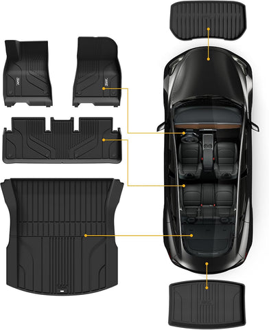 3W Custom Black Floor Mats Cargo Liner for 2024 Tesla