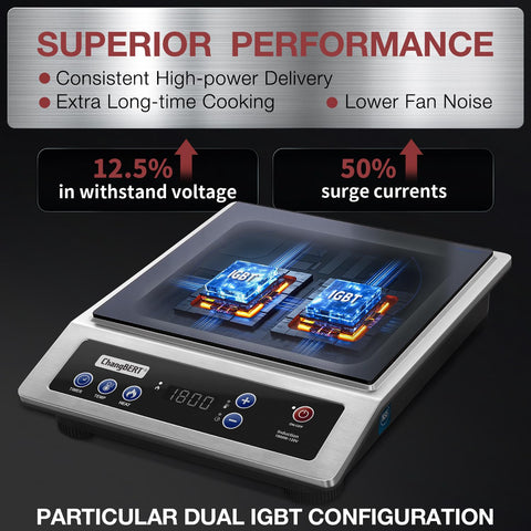 ChangBERT 1800W Induction Cooktop, Commercial Portable Cooker