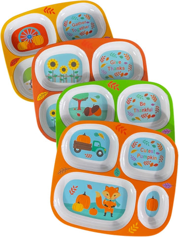 4E'S NOVELTY Thanksgiving Kids Melamine Divided Plates Set of 4