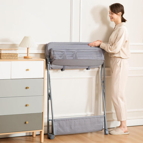 MAYDOLLY Baby Changing Table with Wheels - Portable Adjustable Diaper Station