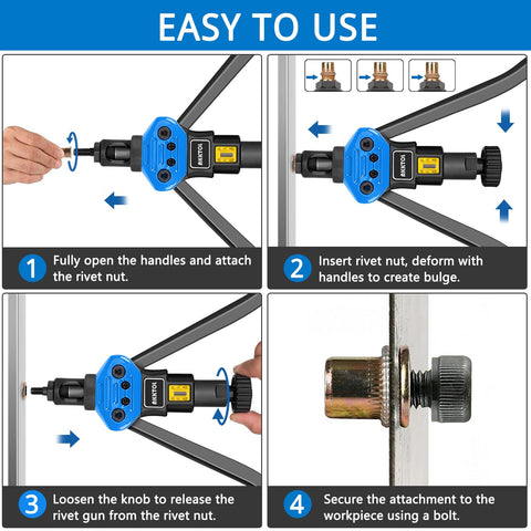 AKKTOL 16" Rivnut Tool Kit with 15 Metric and SAE Mandrels