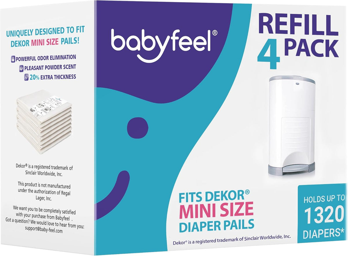 BABYFEEL Dekor Mini Diaper Pail Refills - 4 Pack with Odor Control