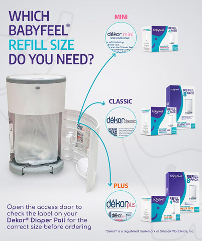 BABYFEEL Dekor Mini Diaper Pail Refills - 4 Pack with Odor Control