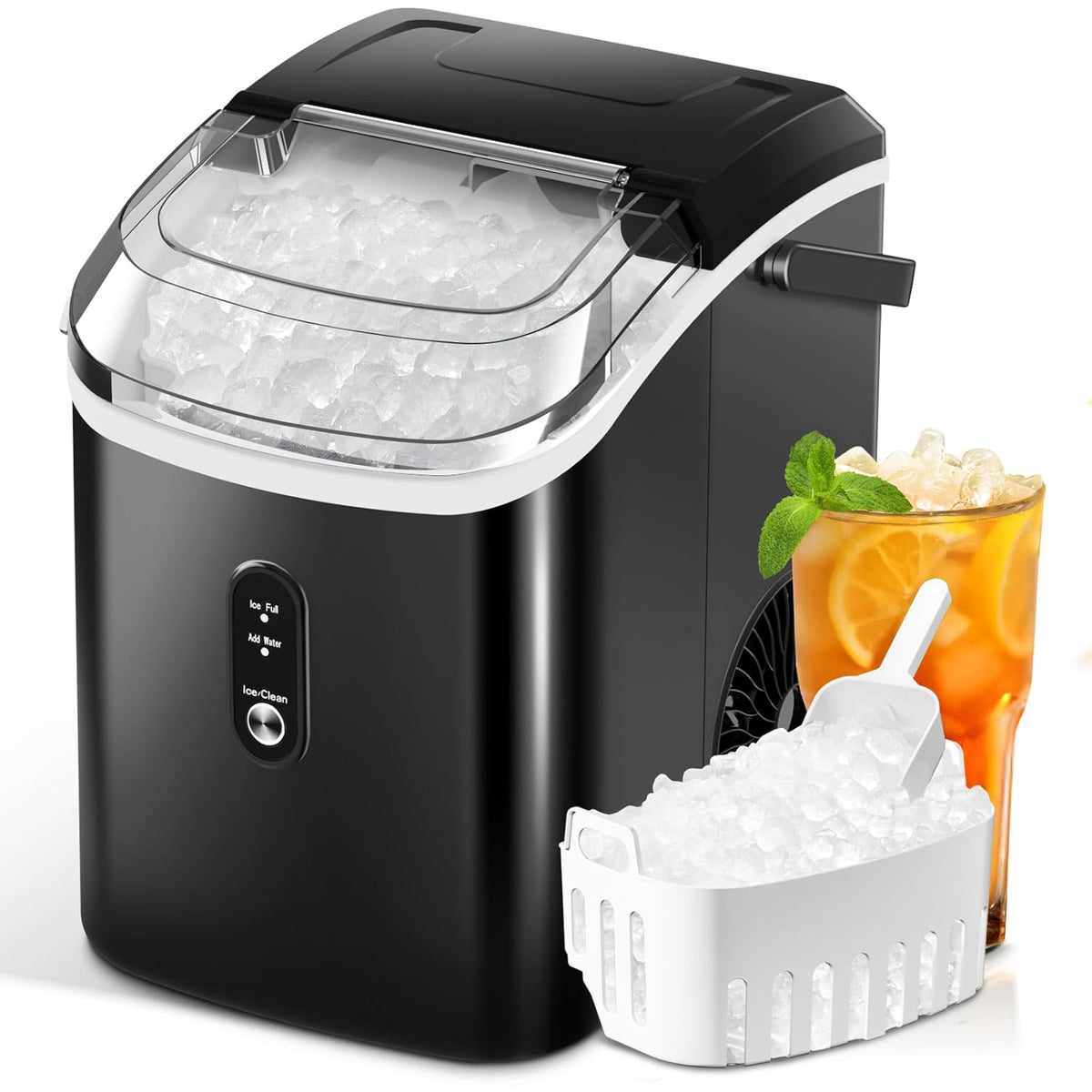 ZAFRO Effortless Soft Pellet Ice Maker Compact Countertop Black