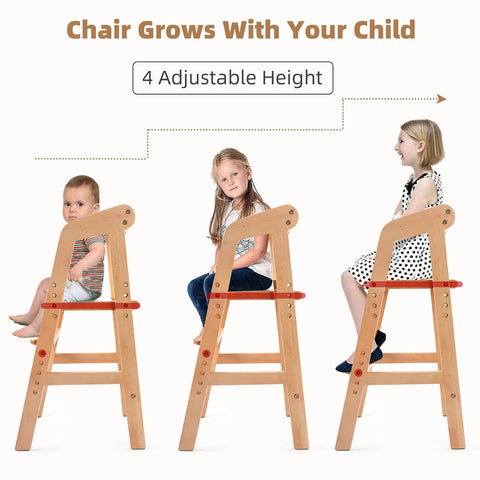 YOLEO Wooden High Chair for Toddlers - Adjustable & Removable Cushion