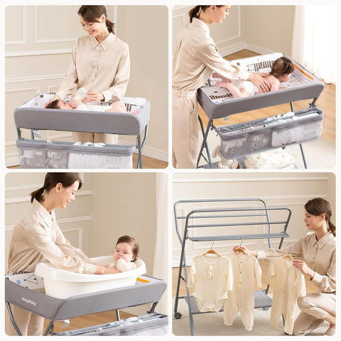 MAYDOLLY Baby Changing Table with Wheels - Portable Adjustable Diaper Station