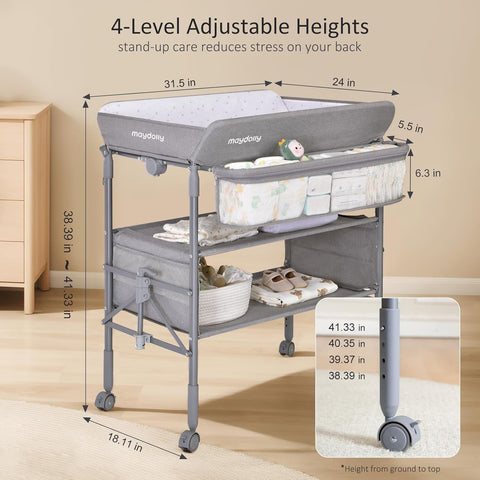 MAYDOLLY Baby Changing Table with Wheels - Portable & Waterproof