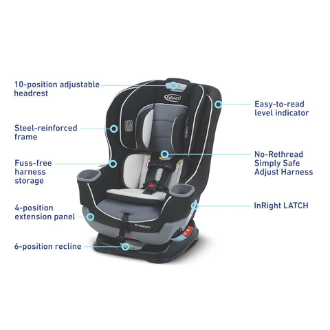 GRACO Versatile Safe Extend2Fit Convertible Car Seat Gotham