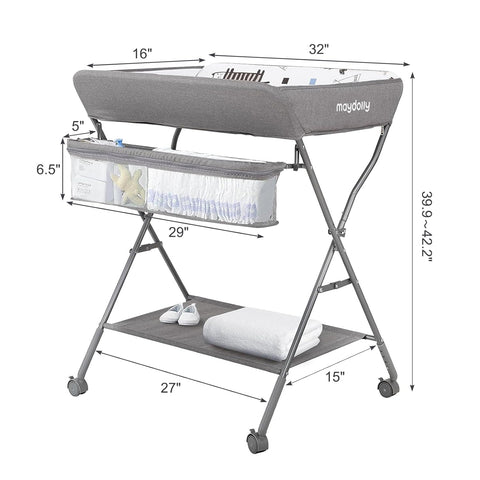 MAYDOLLY Baby Changing Table with Wheels - Portable Adjustable Diaper Station