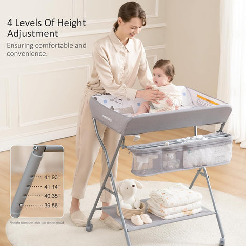 MAYDOLLY Baby Changing Table with Wheels - Portable Adjustable Diaper Station