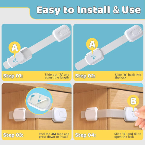 4OUR KIDDIES 14 Pack Baby Proof Cabinet Latches - Child Safety Locks