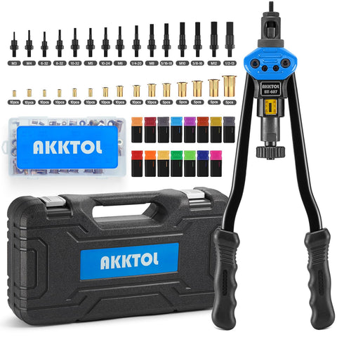 AKKTOL 16" Rivnut Tool Kit with 15 Metric and SAE Mandrels