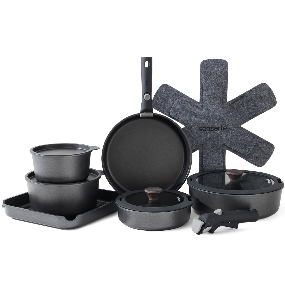 SENSARTE 17 Piece Pots and Pans Set, Detachable Handle Cookware