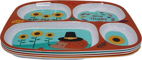 4E'S NOVELTY Thanksgiving Kids Melamine Divided Plates Set of 4