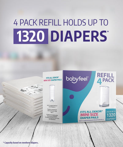 BABYFEEL Dekor Mini Diaper Pail Refills - 4 Pack with Odor Control