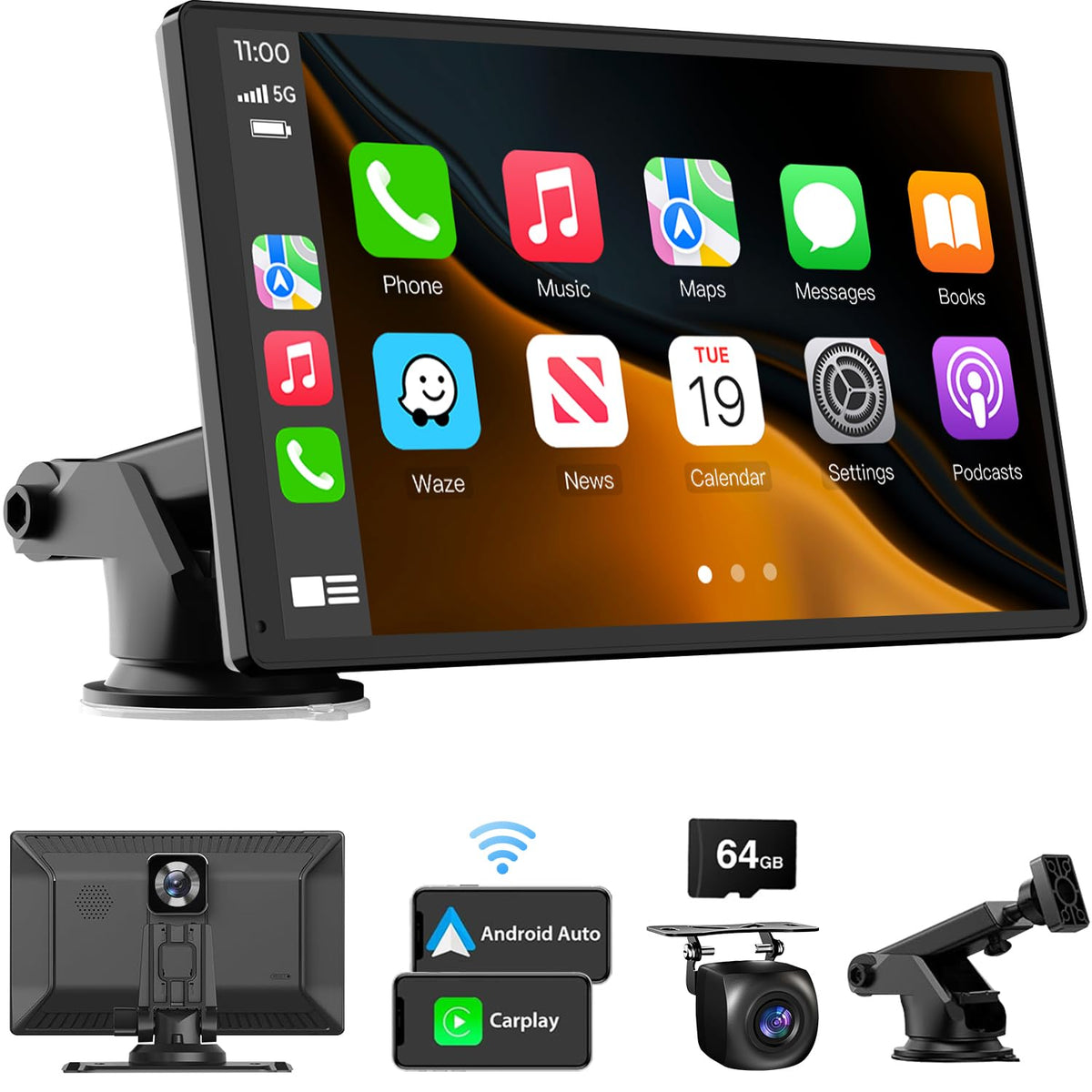 Laviay Wireless Carplay Touchscreen with 4K Dash Cam