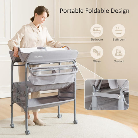 MAYDOLLY Baby Changing Table with Wheels - Portable & Waterproof