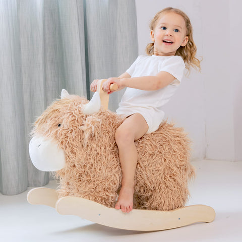 Baby Rocking Horse for 1 Year Old, Wooden Cow/Yak Horse Rocking