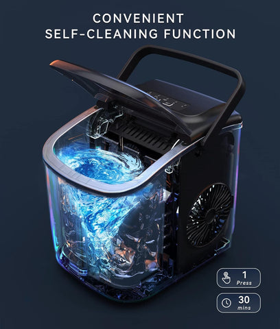 ECOZY Efficient Portable Self-Cleaning Ice Maker Black