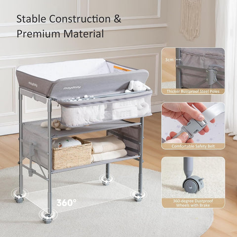 MAYDOLLY Baby Changing Table with Wheels - Portable & Waterproof