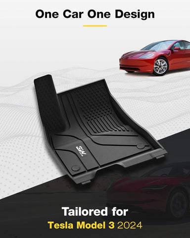 3W Custom Black Floor Mats Cargo Liner for 2024 Tesla