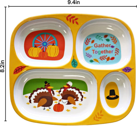 4E'S NOVELTY Thanksgiving Kids Melamine Divided Plates Set of 4