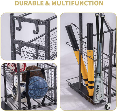 Garage Sports Equipment Storage Organizer with Wheels