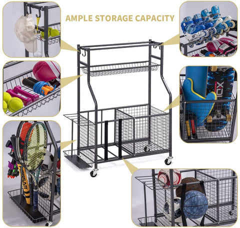 Garage Sports Equipment Storage Organizer with Wheels