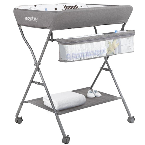 MAYDOLLY Baby Changing Table with Wheels - Portable Adjustable Diaper Station