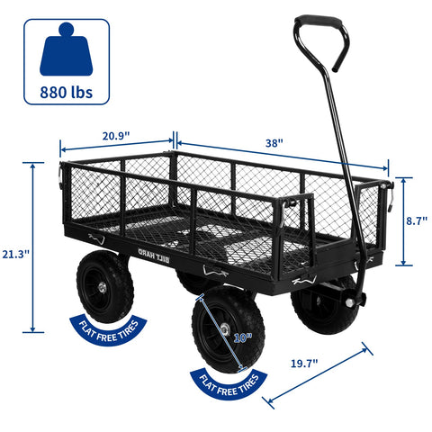 BILT HARD 880 lbs 10" Flat Free Tires Steel Garden Cart