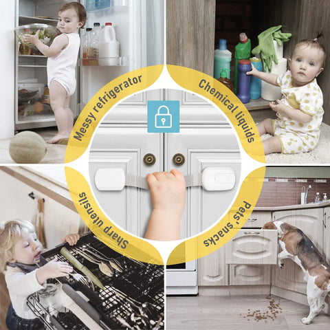 4OUR KIDDIES 14 Pack Baby Proof Cabinet Latches - Child Safety Locks