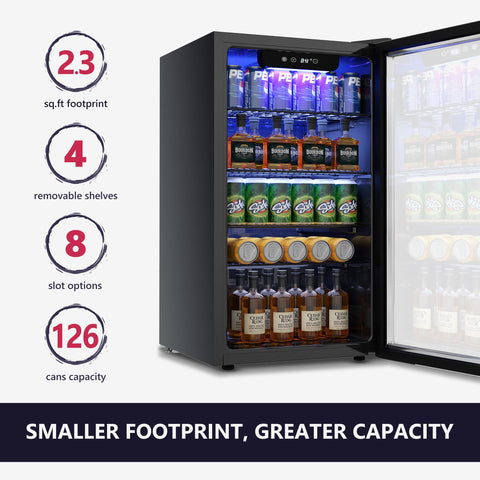 Icyglee 126 Can Freestanding Mini Fridge with Glass Door