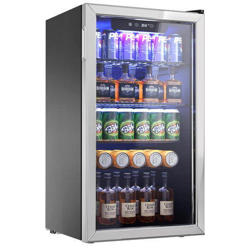 Icyglee 126 Can Freestanding Mini Fridge with Glass Door