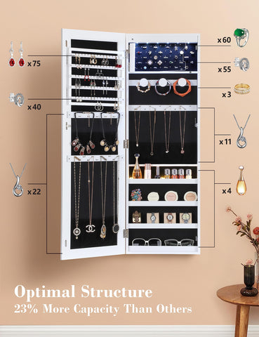 Nicetree 6 LEDs Large Capacity Mirror Jewelry Cabinet